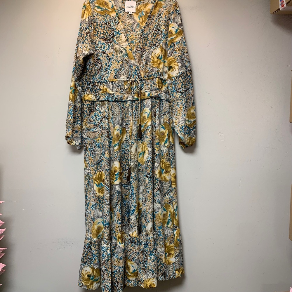 Masala Maxi Dress Womens XL Multicolor Excellent Floral Paisley Boho Tassel Tier